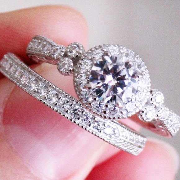 💍Wedding Royal Sterling Sliver Cz Ring Set,5-10